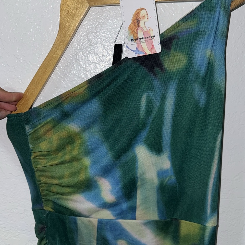 Prettygarden Vibrant One-Shoulder Dress in Green and Blue - Picture 9 of 10